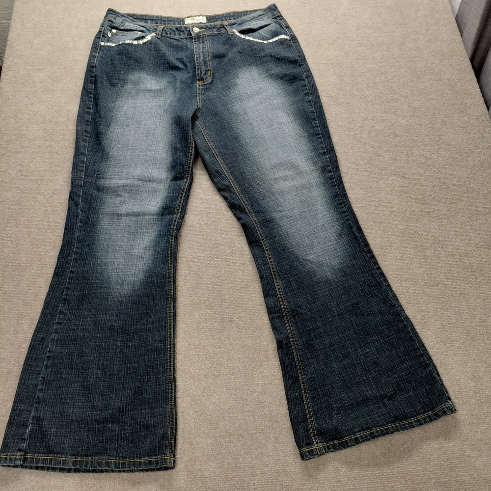 Crest Bootcut Jeans Women's 17/18 Sequin Detailed Trim Pockets Indie Retro Y2K